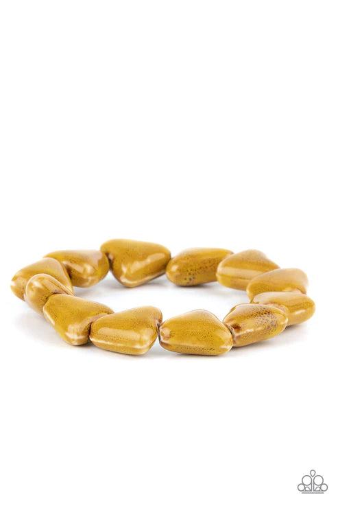 SHARK Out of Water - Yellow (Mustard) Distressed Ceramic Shark Teeth Bracelet B#106