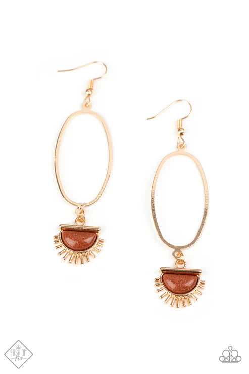 3-Piece Oversized Gold/Brown Elongated Oval Hoop 3D Sunburst Half-Moon Sparkle Teardrop Set SET#6635