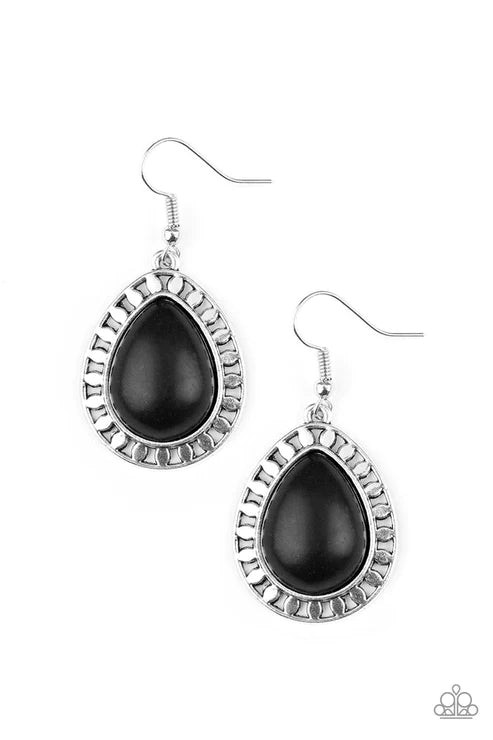 Sahara Serenity - Black Matte Textured Tribal Teardrop Earrings E#6175