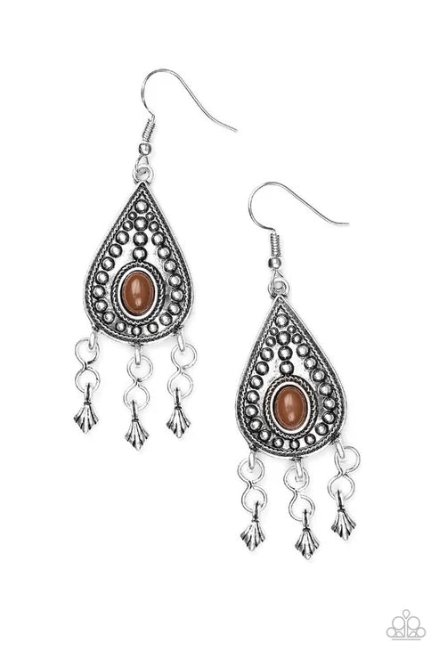 Sahara Song - Brown Dotted/Studded Textured Fringe Teardrop Earrings E#6358