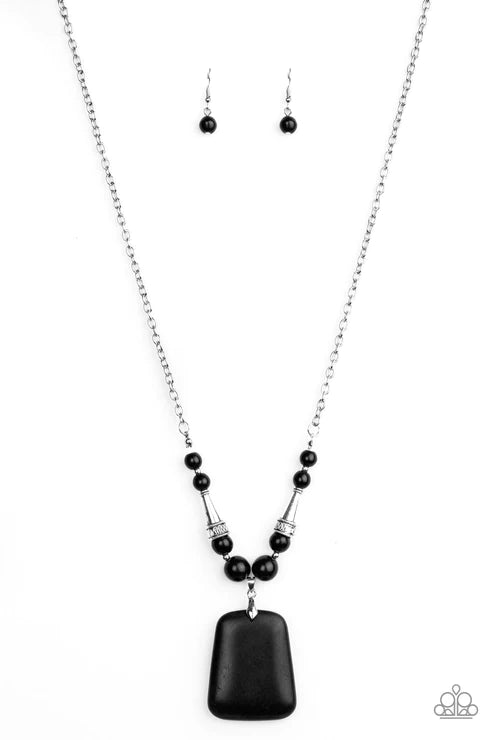 Sandstone Oasis - Oversized Matte Black Accent Stone Necklace N#4368