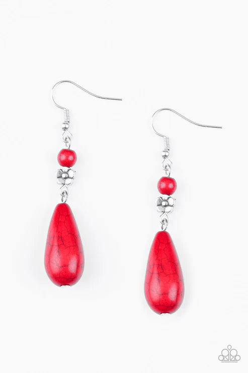 Sandstone Sunflowers - Red 3D Sunflower Stone Teardrop Earrings E#6684