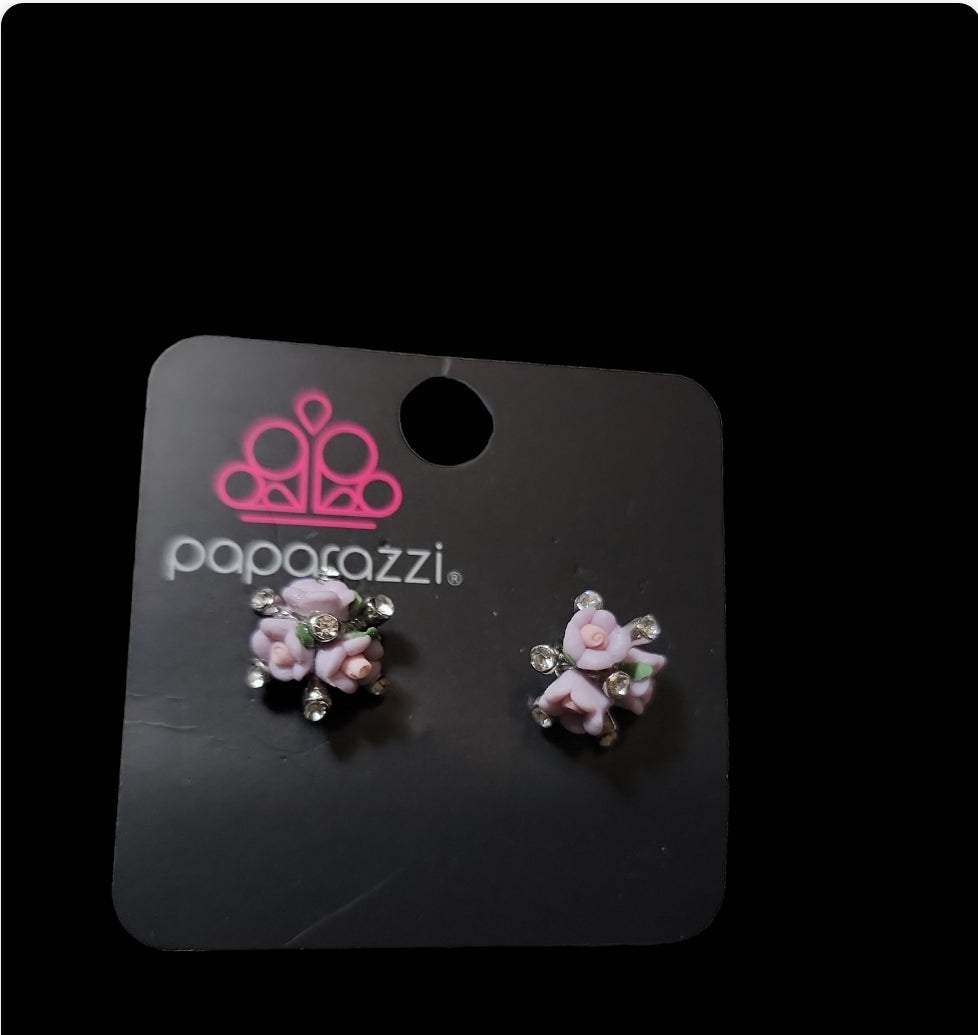 Starlet Shimmer - Purple 3D Flower Bouquet Encrusted Earrings SS#3322 Lil Divas and Women