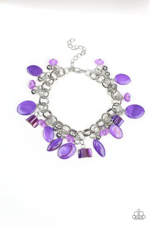 Seashore Sailing - Purple Shell-like Crystal-like Whimsical Fringe Bracelet B#7414