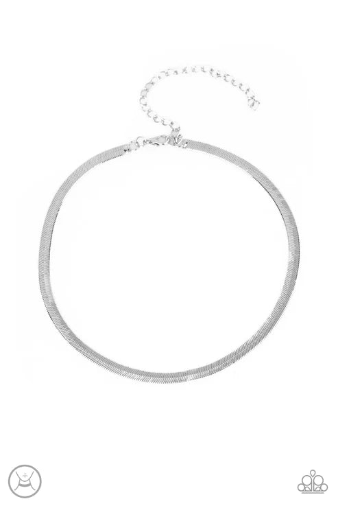 Serpentine Sheen - Silver Flat Sleek Snake Chain Necklace N#3376