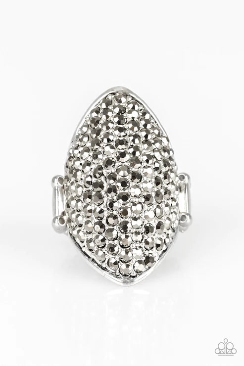 Shazam! - Oversized Silver Hematite Encrusted Ring R#5988