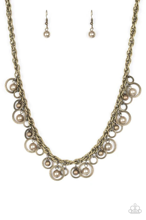Shipwreck Style - Brass Pearl Mismatched Shimmer Hoop Necklace N#6291