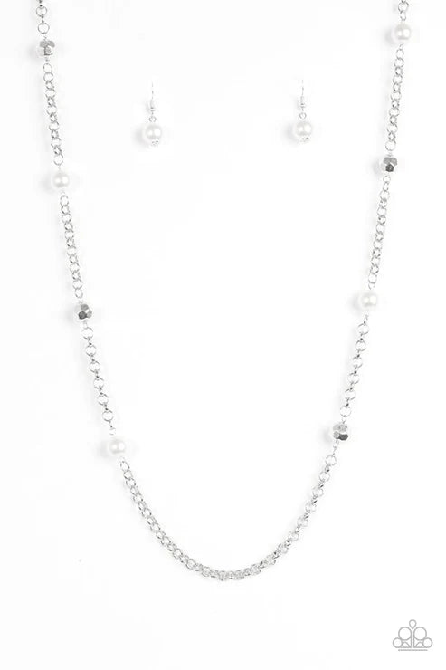Showroom Shimmer - White Faceted Pearl Accent Necklace N#5395