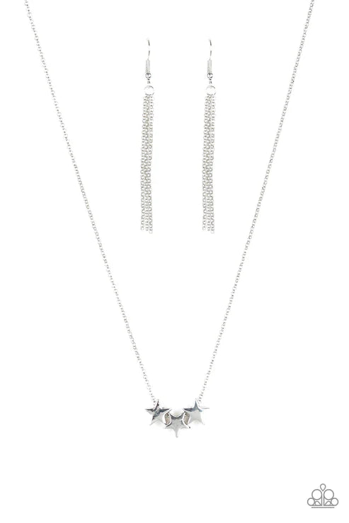 Shoot For The Stars - Silver Trio 3D Stars Slide Along Necklace N#7228