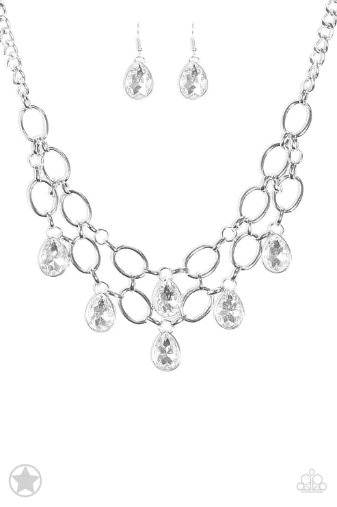 Show-Stopping Shimmer - White Dramatic Duo Link Teardrop Fringe Necklace N#3529