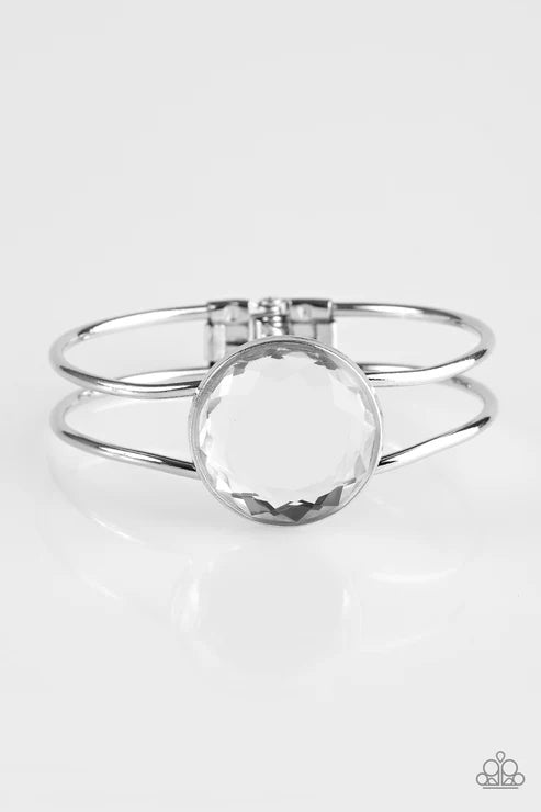 Showbiz Shimmer - White Hinged Cuff Bracelet B#6516