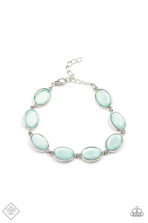 Smooth Move - Blue (Dewy Blue Tint) Encased Frames Oval Gems Connect Bracelet B#7392