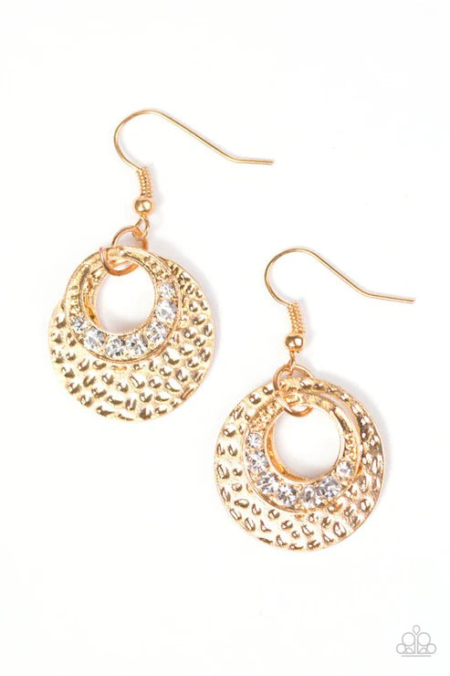 So GLAM You Made It! - Gold Encrusted Hammered "Swing" Hoop Earrings E#6259