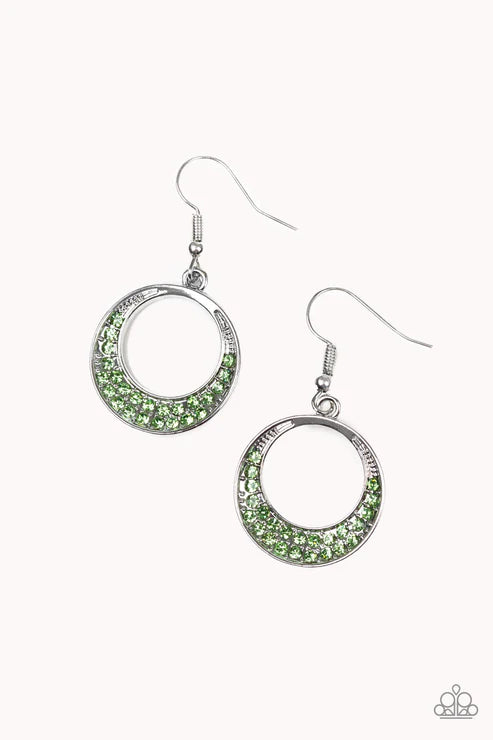 Socialite Luster - Green Encrusted Hoop Earrings E#6418