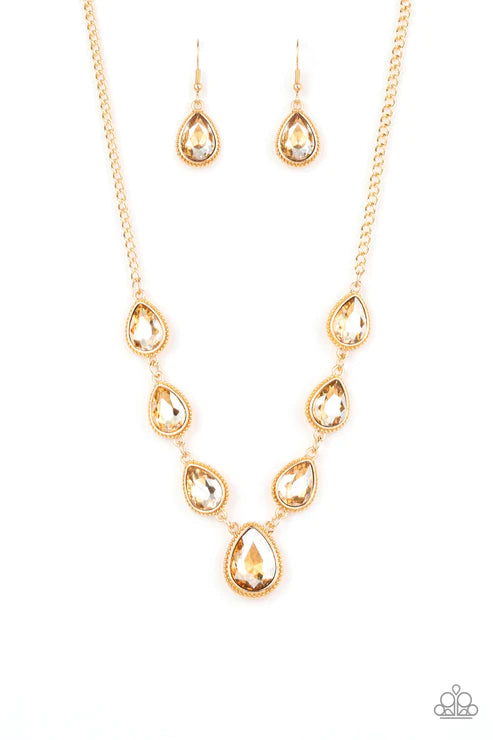 Socialite Social - Gold Golden Ornate Linked Teardrop Necklace N#3424