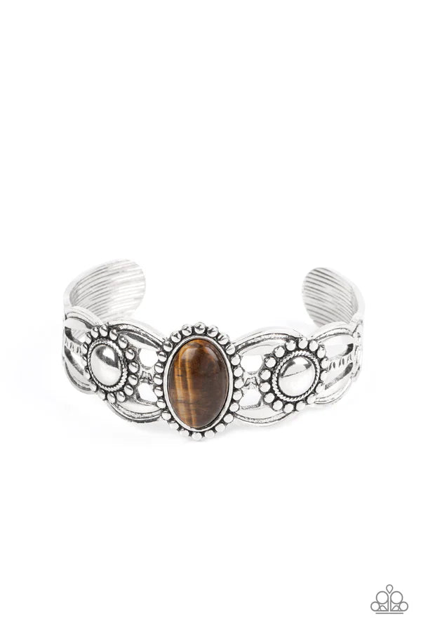 Solar Solstice - Brown Oval Tiger's Eye Studded Sun Cuff Bracelet B#6879