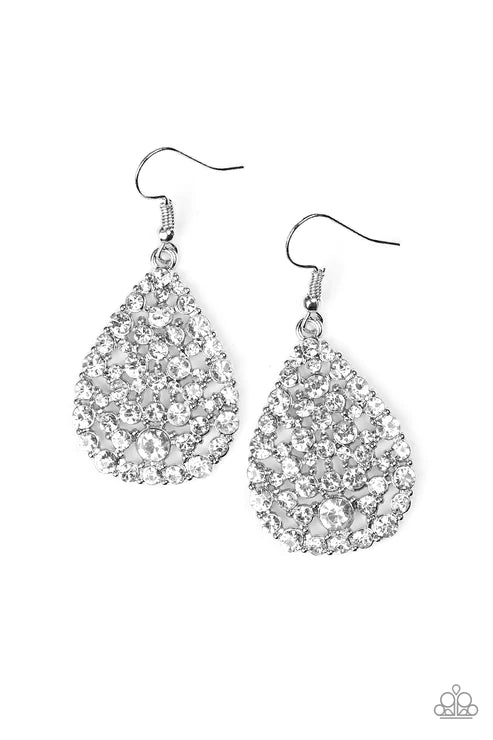 Sparkle Brighter - Bubbly White Encrusted Teardrop Earrings E#3728