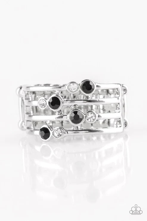 Sparkle Showdown - Black Scattered Arc Encrusted Ring R#5922