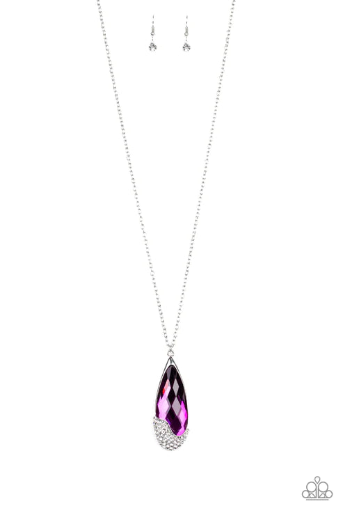 Spellbound - Oversized Purple Spellbinding Abstract Nestled Gem Dipped Encrusted Teardrop Necklace N#6101