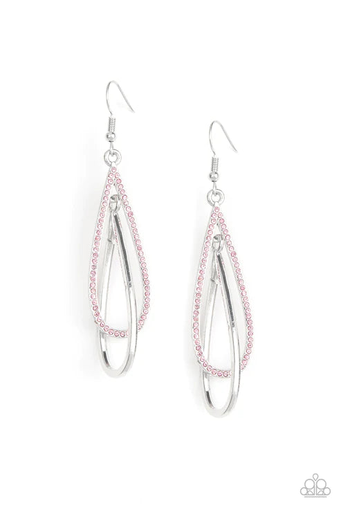 Spotlight Splendor - Oversized Pink Encrusted Interlocked Teardrop Earrings E#6091