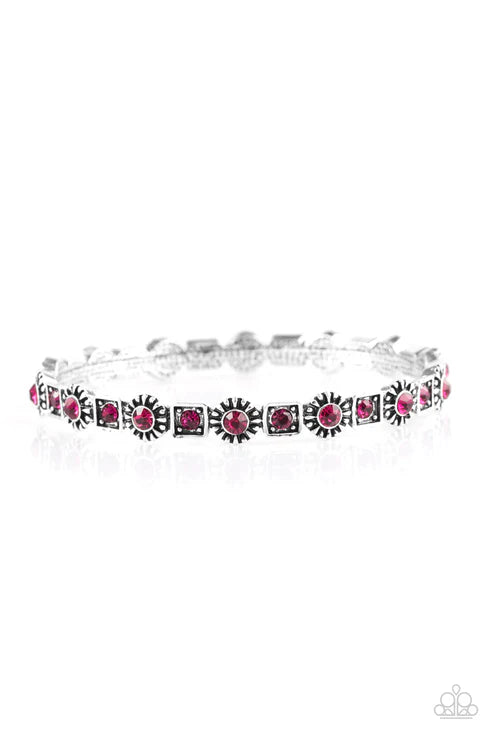Spring Inspiration - Pink Peacock Encrusted Whimsical Floral Bracelet B#6565
