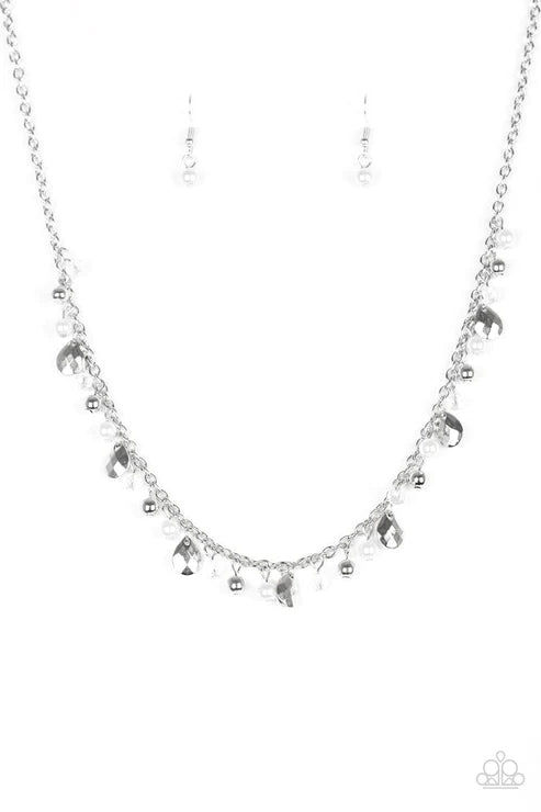 Spring Sophistication - Bubbly White Pearl Faceted Crystal Teardrop Fringe Necklace N#5394
