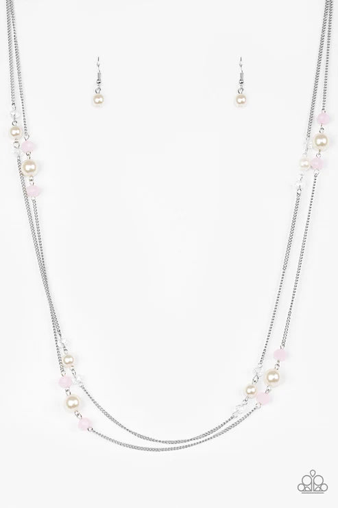 Spring Splash - Pink Opaque Pearl Crystal Necklace N#6311