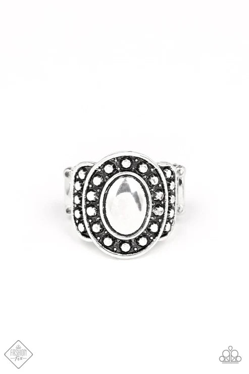Stacked Stunner - Oversized Silver Rustic Dotted/Studded Stacked Curve Ring R#1535