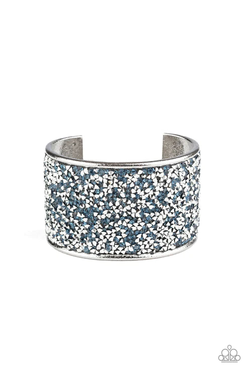 Stellar Radiance - Oversized Blue (Blue/Silver) Collision Metallic Encrusted Stellar Sparkle Cuff Bracelet B#3413