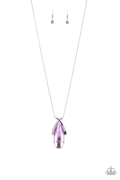 Stellar Sophistication - Oversized Purple Overlap Faceted Encrusted Teardrop Necklace N#5708