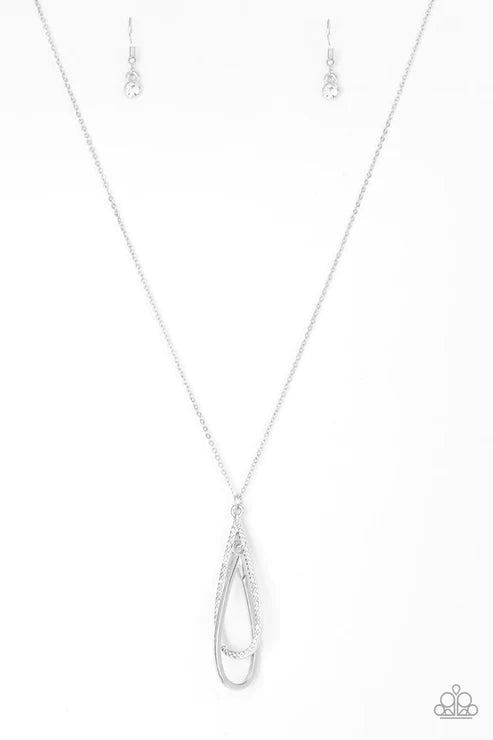 Step Into The Spotlight - Oversized White Encrusted Interlock Teardrop Necklace N#6009