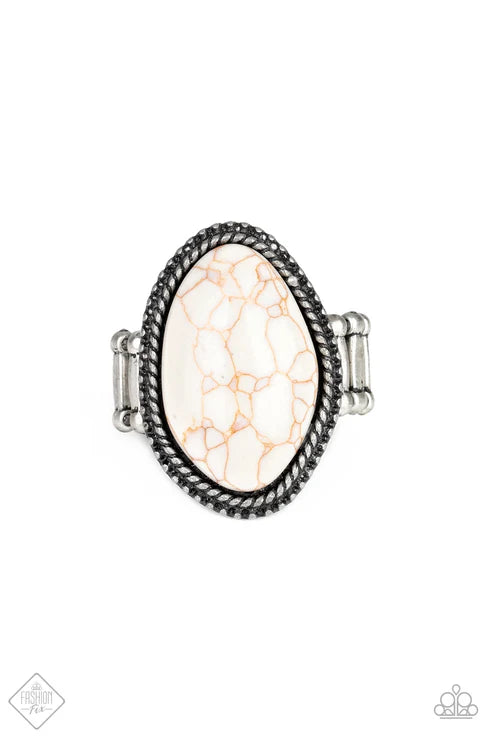 Stone Samba - Oversized White Studded Tin Finished Asymmetrical Stone Ring R#7270