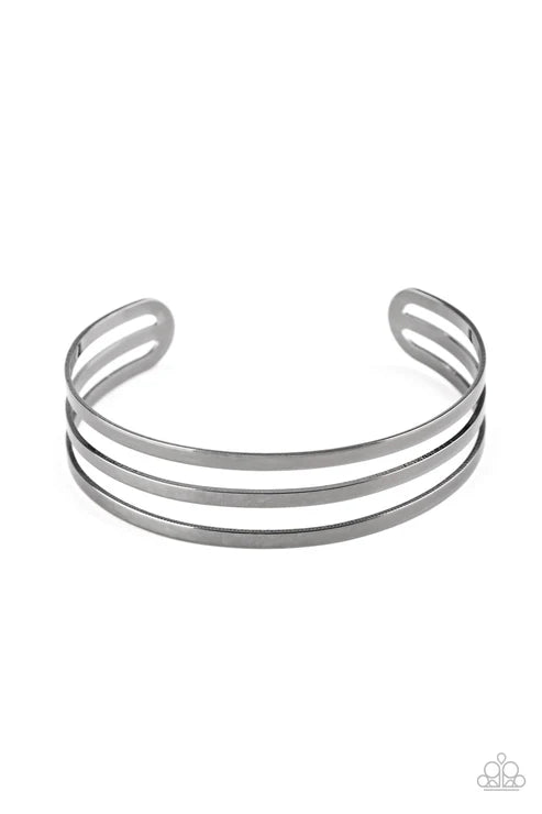 Street Sleek - Black Flat Cuff Bracelet B#6523