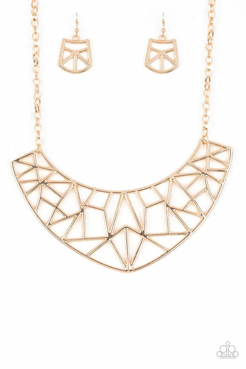 Strike While HAUTE - Oversized Gold Shattered Crescent Necklace N#3437