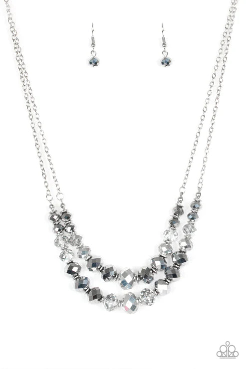 Strikingly Spellbinding - Silver Smoky Crystal Faceted Hematite Accent Necklace N#7177