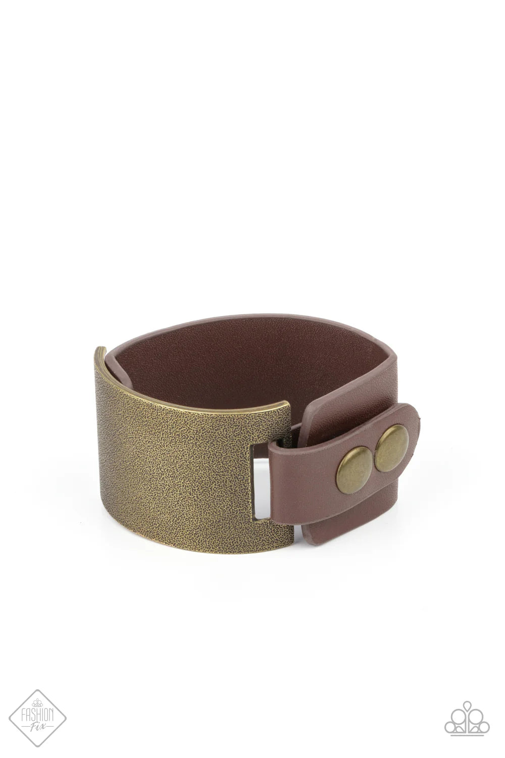 Studded Synchronism - Oversized Brass Curved Textured Industrial Leather Urban Bracelet B#7173