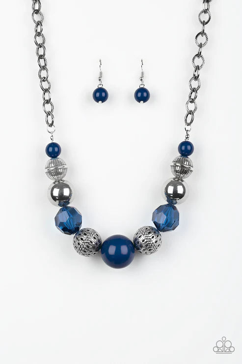 Sugar, Sugar - Oversized Blue Crystal Textured Linear Accent Necklace N#4026