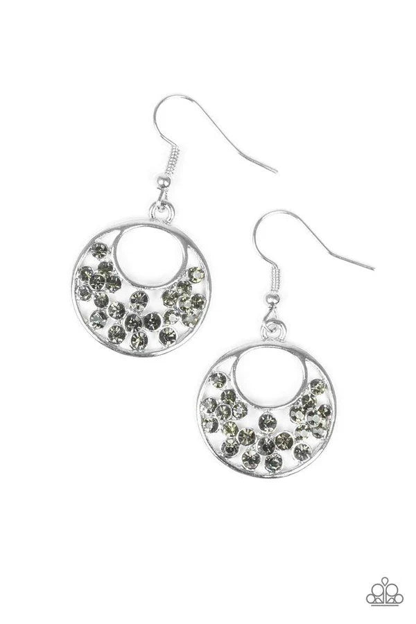 Sugary Shine - Silver Smoky Encrusted Hoop Earrings E#6849