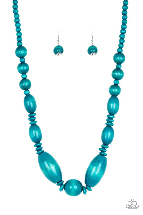 Summer Breezin - Oversized Blue Distressed Wood Accent Draped Necklace N#4882