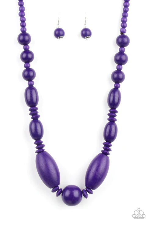 Summer Breezin - Oversized Purple Distressed Wood Accent Draped Necklace N#5873