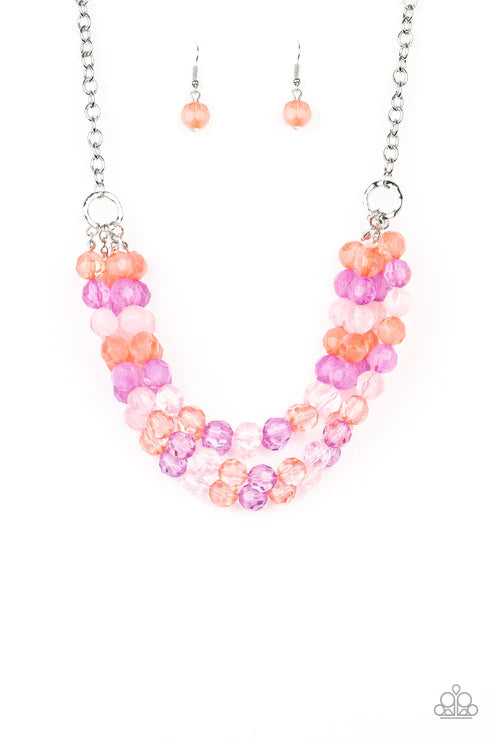 Summer Ice - Multi (Coral/Pink/Purple) Cloudy/Glassy Faceted Crystal Necklace N#3388