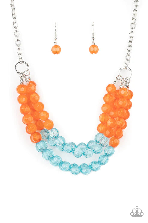 Summer Ice - Orange (Orange/Blue) Cloudy/Glassy Faceted Crystal Necklace N#4408