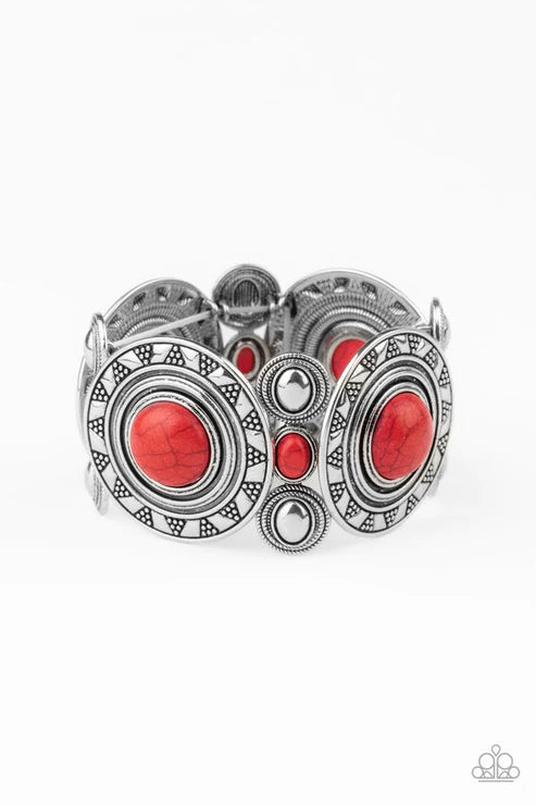 Sunny Salutations - Red Stone Sunburst Tribal Bracelet B#5316