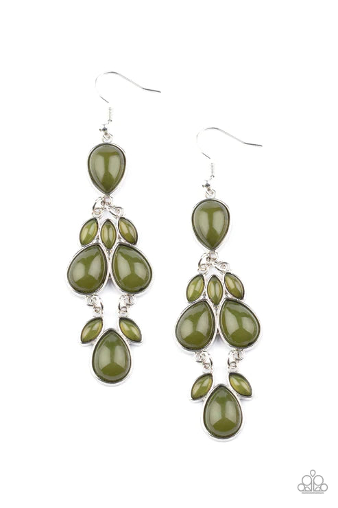 Superstar Social - Oversized Military Olive Green Glassy Marquise/Teardrop Earrings E#2991