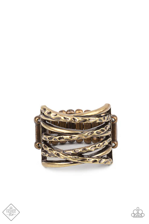 Switching Gears - Brass Textured Crisscross Hammered Ring R#6621
