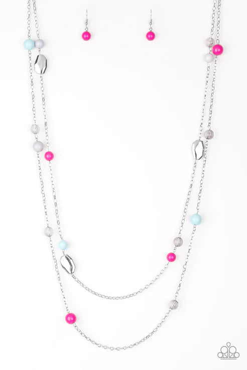 Take One For The GLEAM - Oversized Multi (Blue/Gray/Pink) Faceted Accent Necklace N#6140