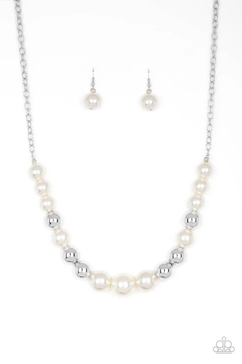 Take Note - Oversized White/Silver Pearl Drape Necklace N#7239