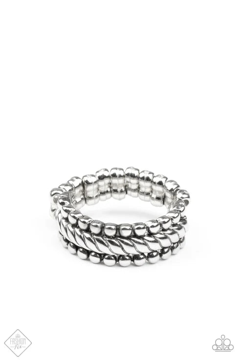 Tangible Texture - Silver Rustic Twisted Flanked Studded Ring R#298