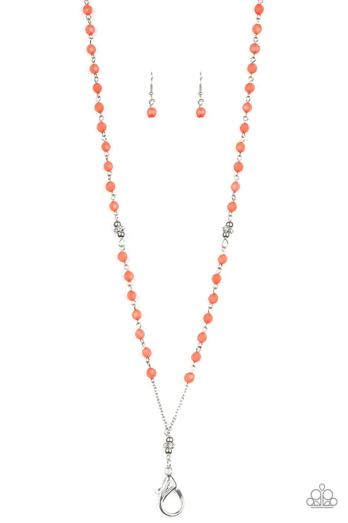 Tassel Takeover - Orange (Opaque Living Coral) Crystal Encrusted Rings Lanyard Necklace N#4243