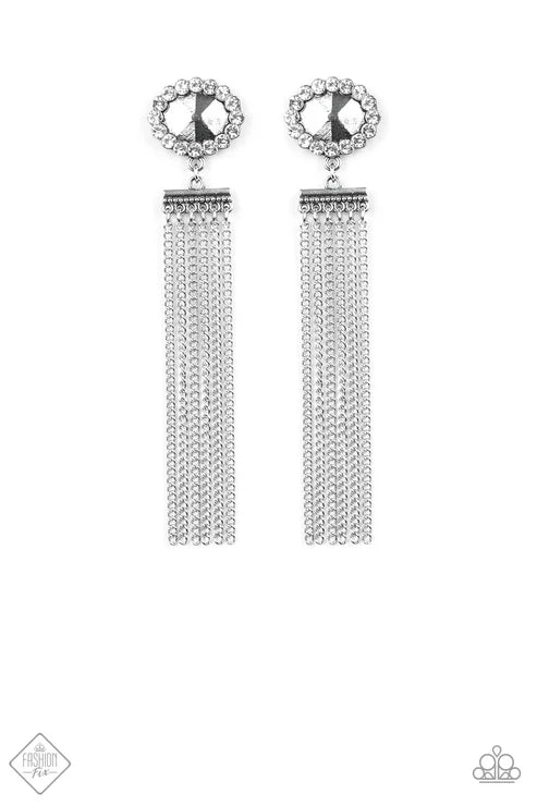 Tassel Throwback - White Encrusted Stream Tassel Earrings E#6252